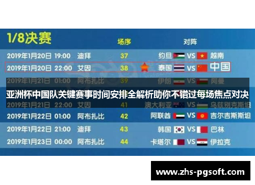 亚洲杯中国队关键赛事时间安排全解析助你不错过每场焦点对决 亚洲杯中国队关键赛事时间安排全解析助你不错过每场焦点对决